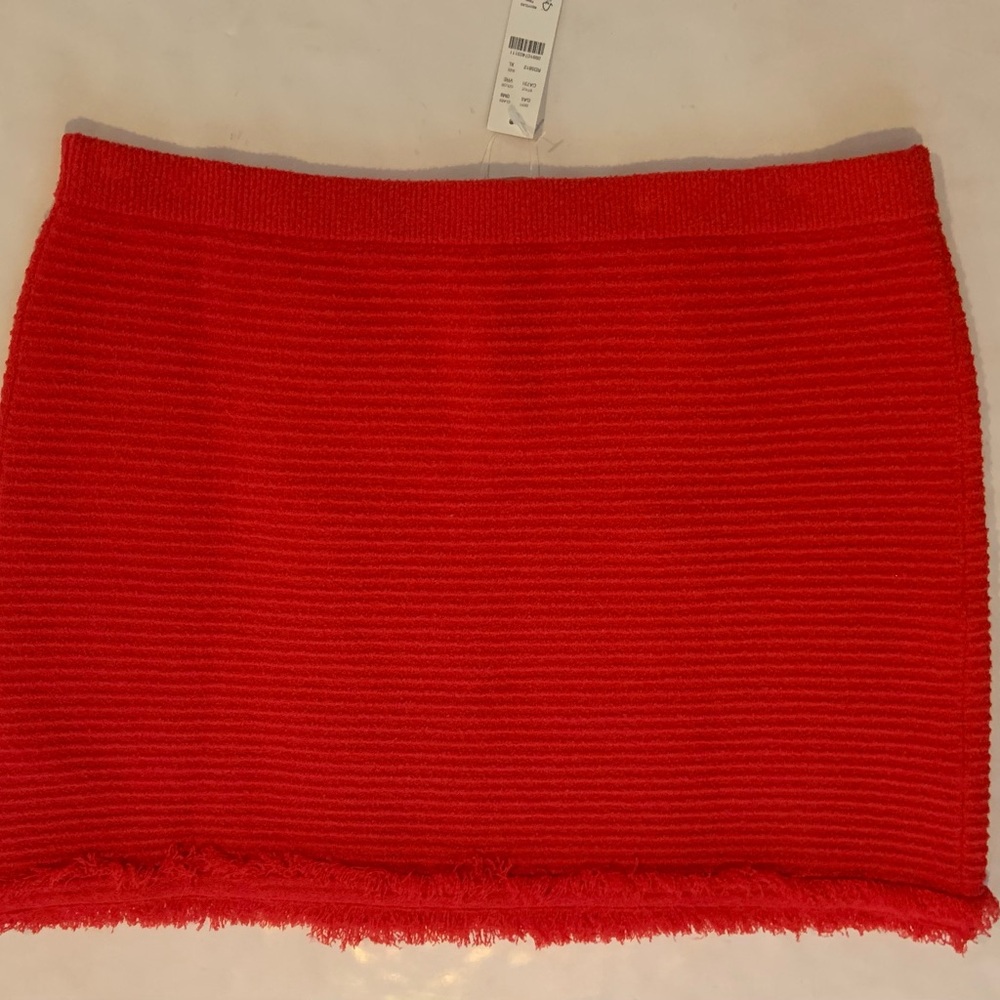 NWT J. Crew Red Faux Wrap Stretch Sweater Gold Buttons Skirt Frayed Hem XL - Picture 10 of 11